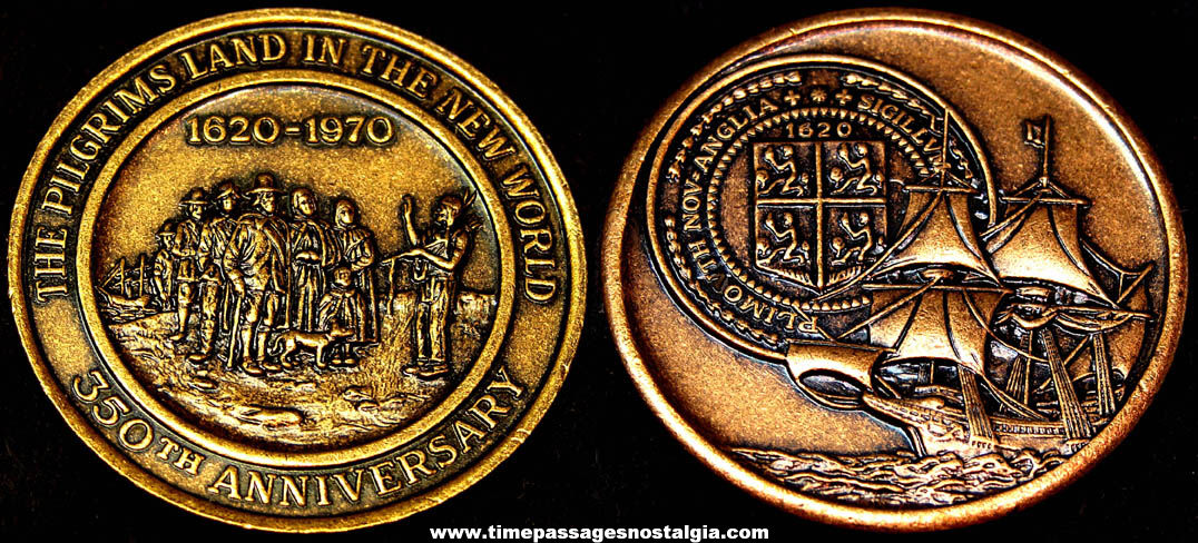 1970 350th Anniversary Pilgrim Voyage to America Commemorative Advertising Souvenir Bronze Metal Token Coin