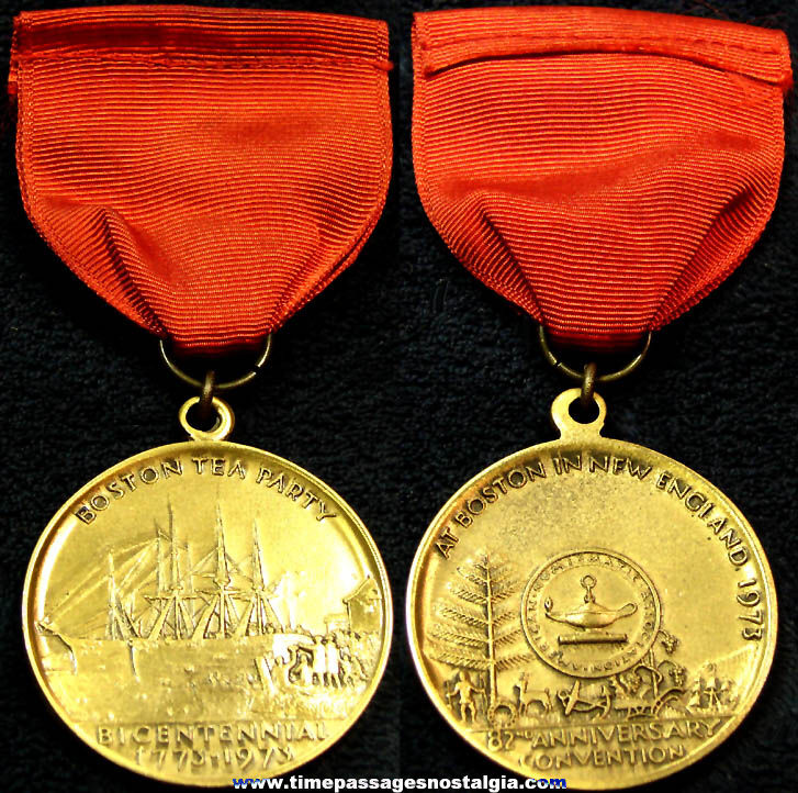 1973 Boston Tea Party Bicentennial Commemorative Advertising Souvenir Medal Ribbon