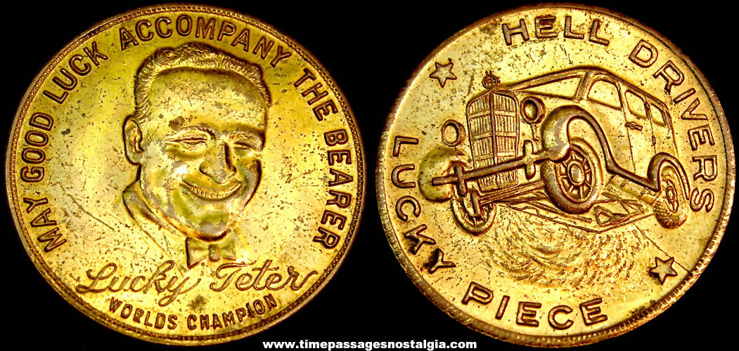 Old Lucky Teter World Champion Hell Drivers Dare Devil Show Advertising Souvenir Good Luck Token Coin