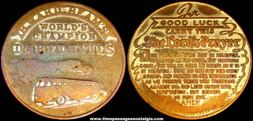 Old B. Ward Beam’s World Champion Dare Devil Advertising Souvenir Token Coin