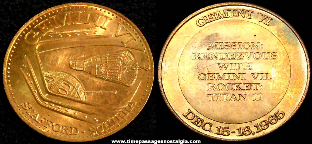 1965 United States Gemini VI NASA Space Mission Advertising Souvenir Commemorative Token Coin