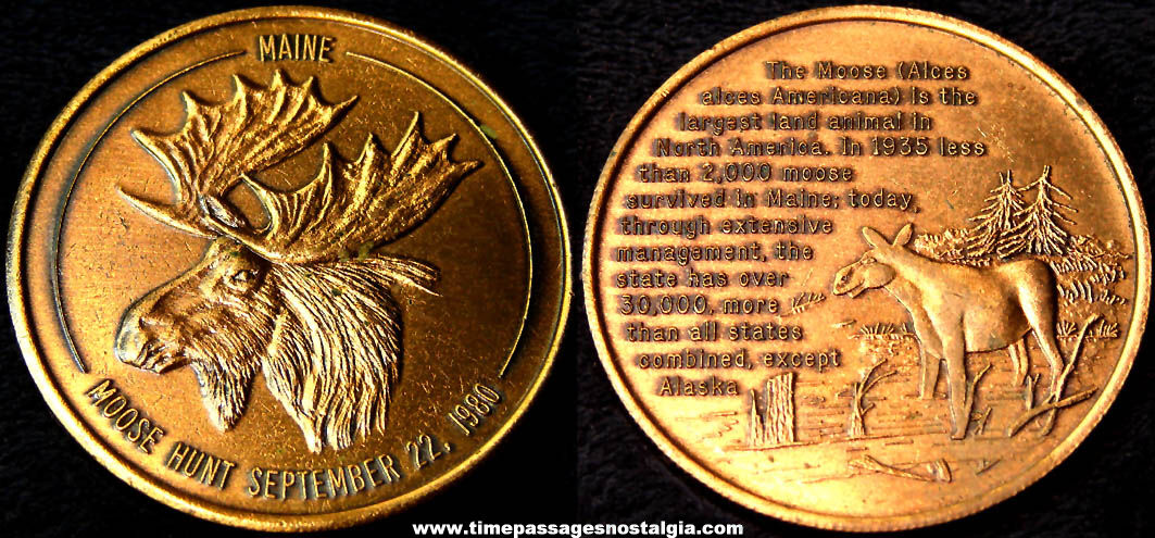 1980 Maine Moose Hunt Advertising Souvenir Token Coin