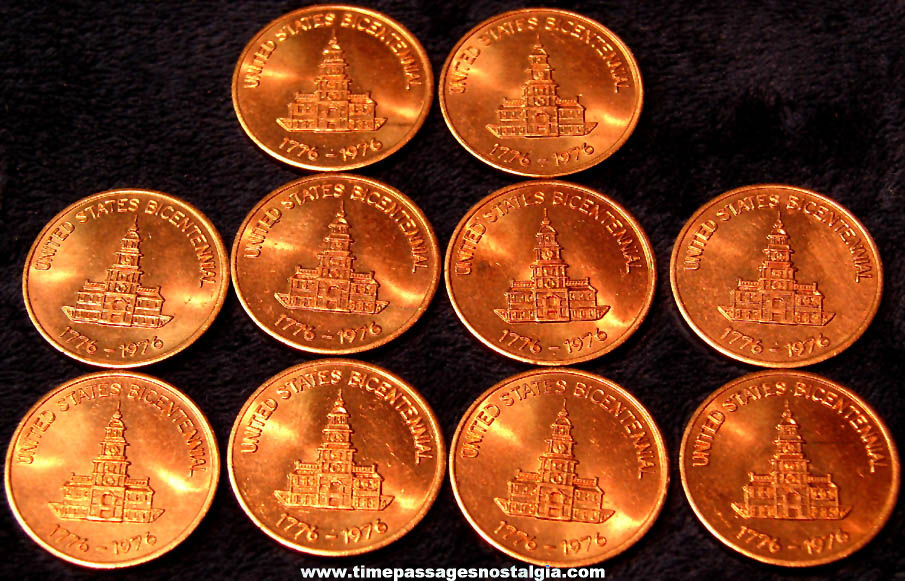 (10) Different Small Copper American Bicentennial 1776  1976 Advertising Souvenir Coins