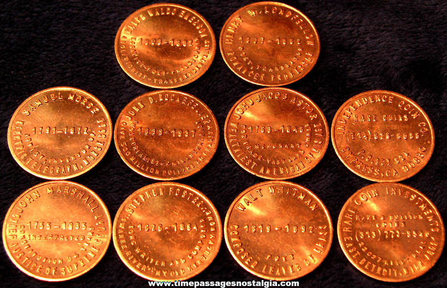 (10) Different Small Copper American Bicentennial 1776  1976 Advertising Souvenir Coins