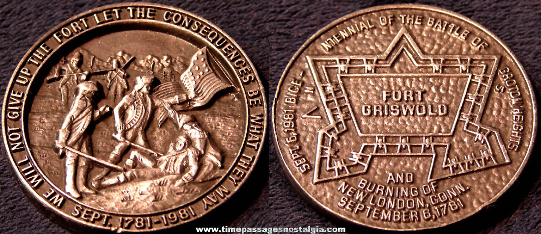1781  1981 Bicentennial of The Battle of Groton Heights Fort Griswold Medal Token Coin