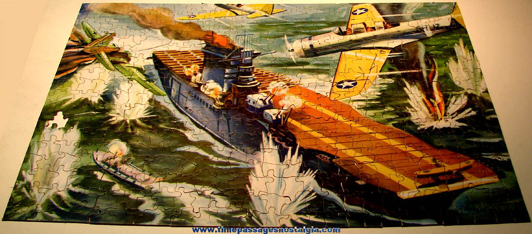 Colorful Old Boxed World War II Victory Series Plane Carrier At Tunis Jig Saw Puzzle
