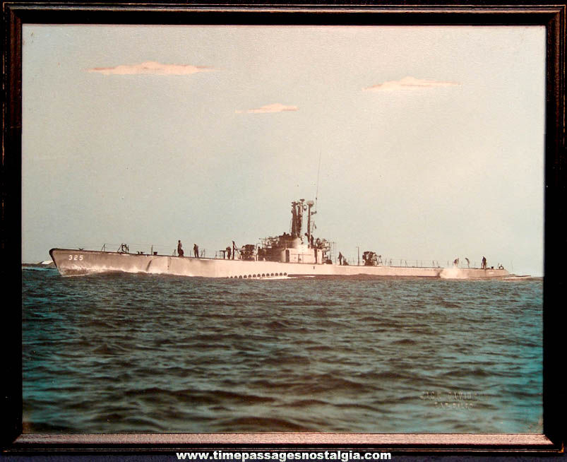 Old Framed U.S. Navy Submarine U.S.S. Blower SS – 325 Color Photograph