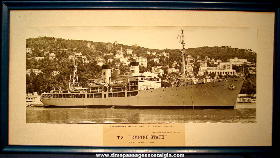 Large Framed & Matted 1948 T. S. Empire State American Military Troop Ship Photograph Print
