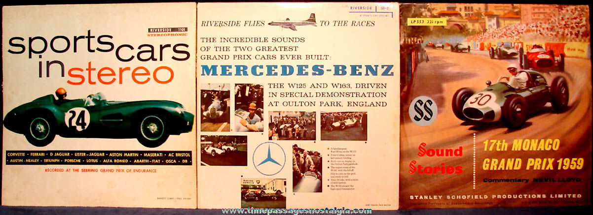 (3) Different 1958 & 1959 Automobile Racing Sports Record Albums