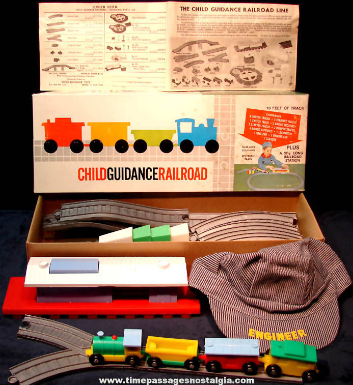 Colorful Old Boxed Child Guidance Toy Railroad Line No. 350 Starter Set