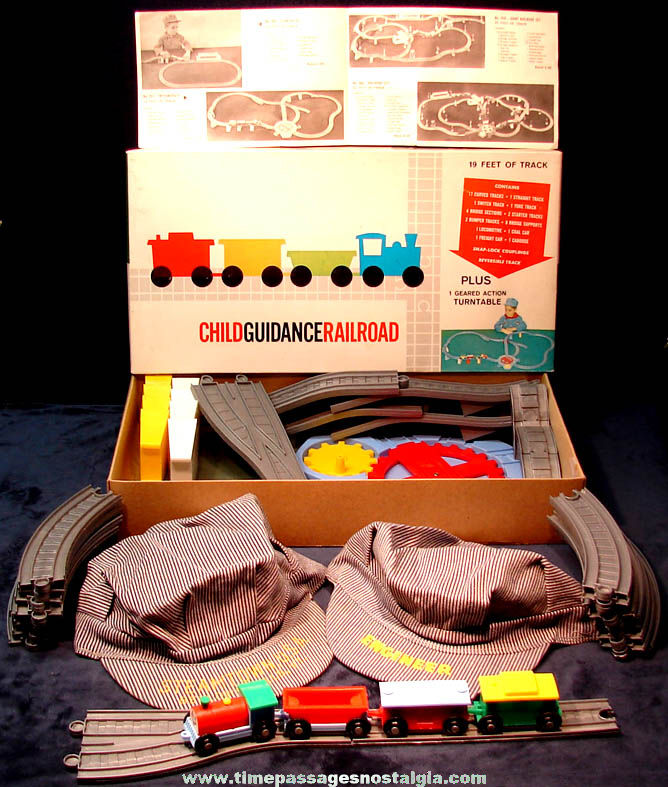 Colorful Old Boxed Child Guidance Toy Railroad Line No. 351 Intermediate Set