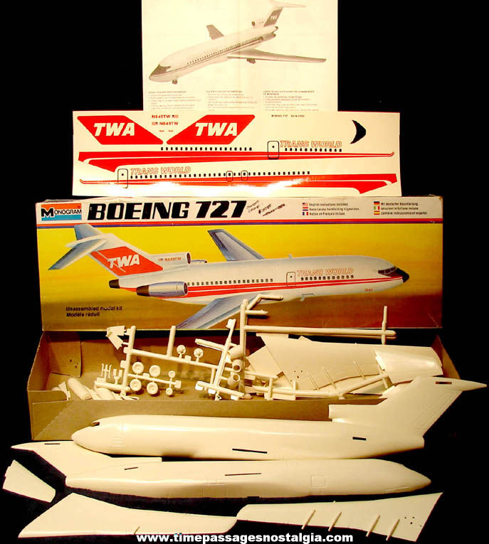 Boxed 1978 Trans World Airlines TWA Boeing 727 Monogram Airplane Model Kit