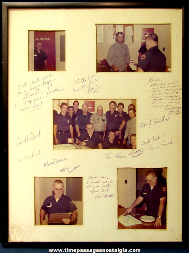 (5) 1985 Woonsocket Rhode Island Fire Department Firemen Framed Matted & Signed Retirement Photographs