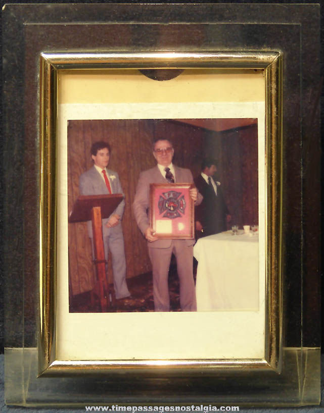 Large Framed 1985 Woonsocket Rhode Island Fire Department Fireman Retirement Award with Bonus