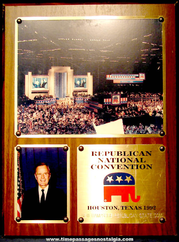 Large 1992 George H. W. Bush Houston Texas Republican National Convention Wall Hanging Plaque