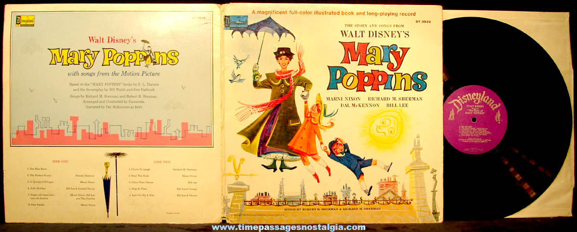 ©1964 Walt Disney Mary Poppins Record Album with Colorful Story Booklet Inside