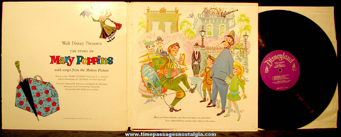 ©1964 Walt Disney Mary Poppins Record Album with Colorful Story Booklet Inside