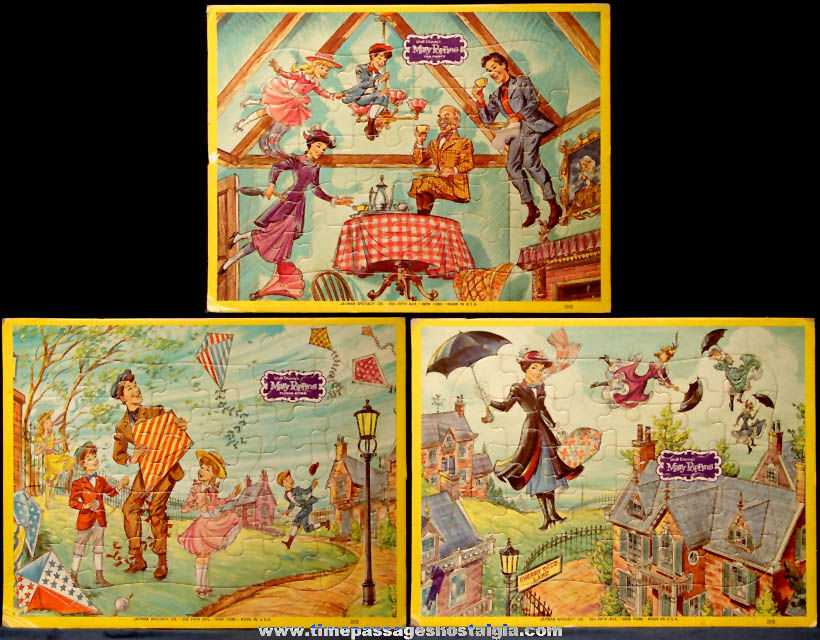 (3) Different ©1964 Walt Disney Mary Poppins Cartoon Jaymar Specialty Company Frame Tray Puzzles