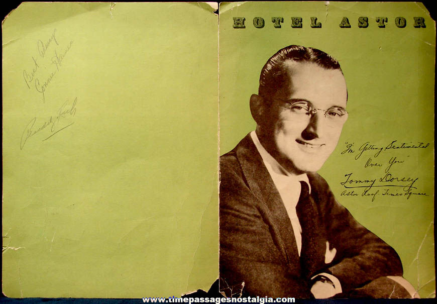 1941 Autographed Times Square New York Hotel Astor Roof Restaurant Tommy Dorsey Advertising Menu