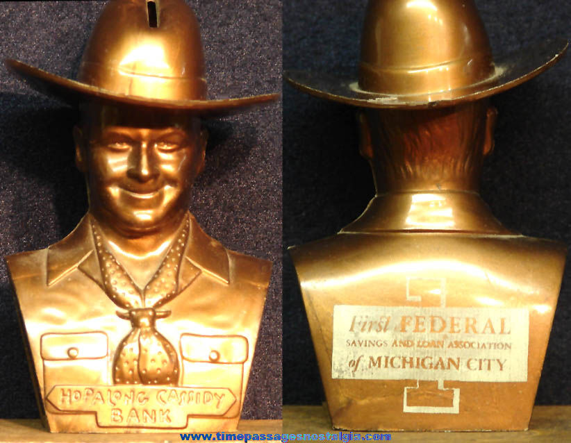 Old Hopalong Cassidy Cowboy Character Advertising Premium Coin Bank