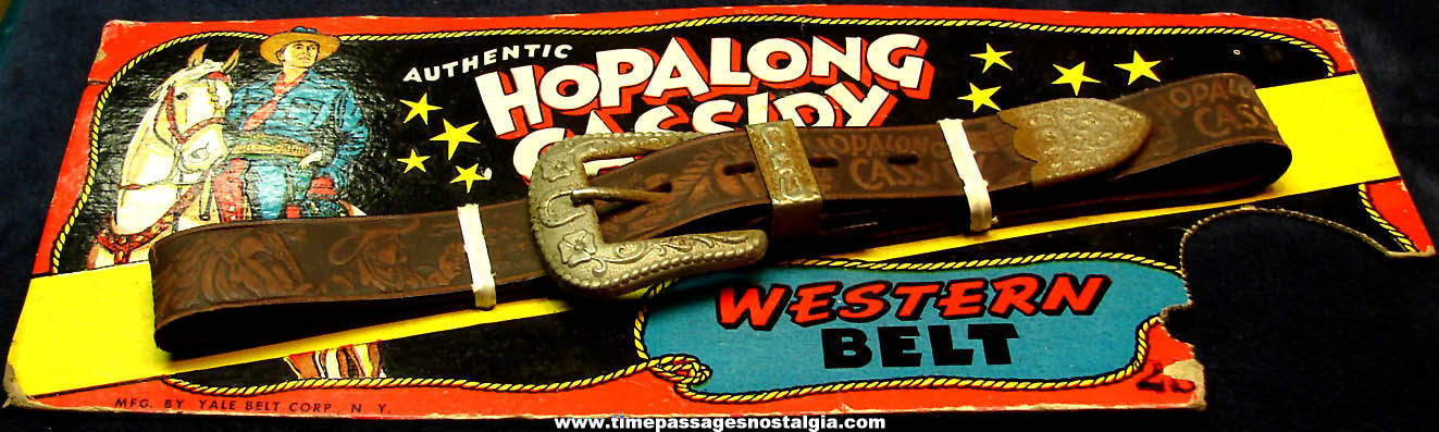 Old Carded Authentic Hopalong Cassidy Metal & Leather Western Belt