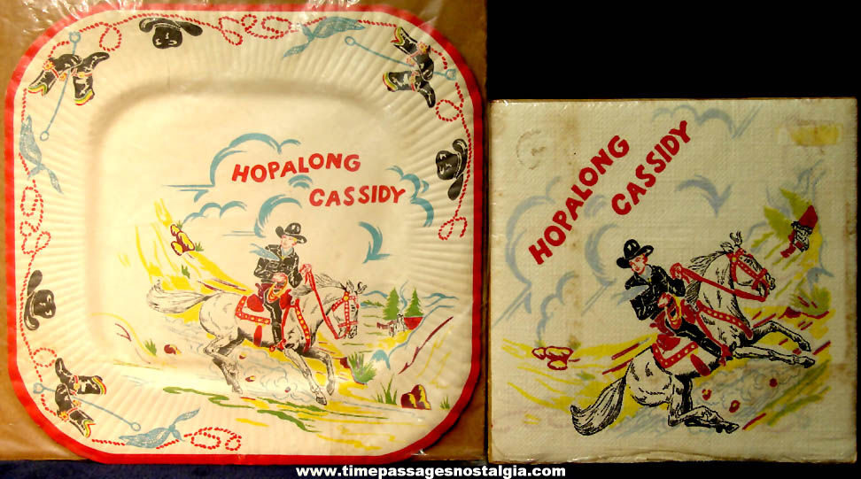 Old Hopalong Cassidy & Topper Cowboy Character Birthday Party Paper Plate & Napkin