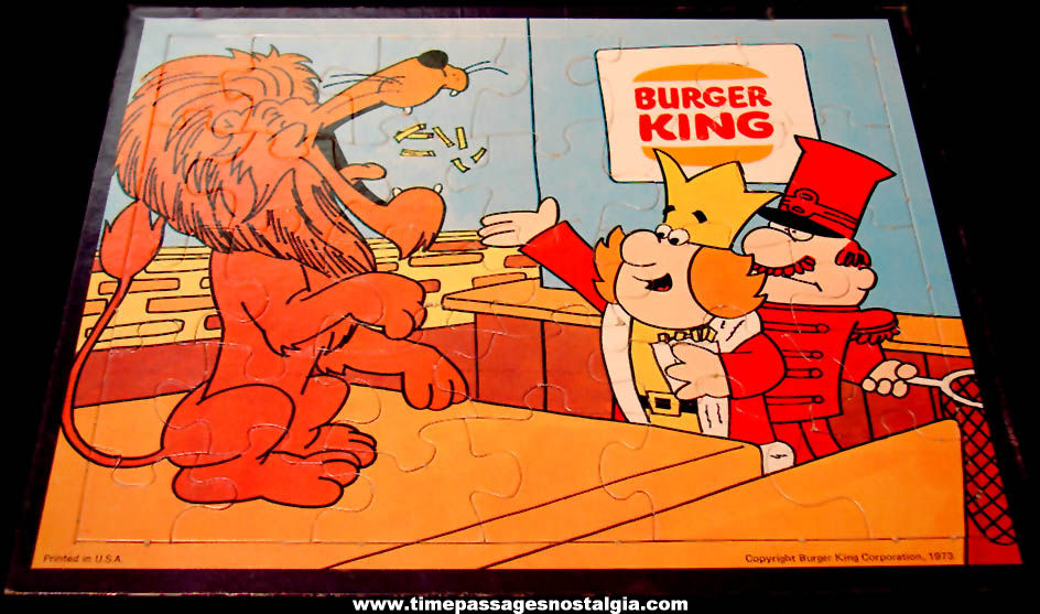 Colorful 1973 Burger King Fast Food Restaurant Advertising Premium Frame Tray Jig Saw Puzzle