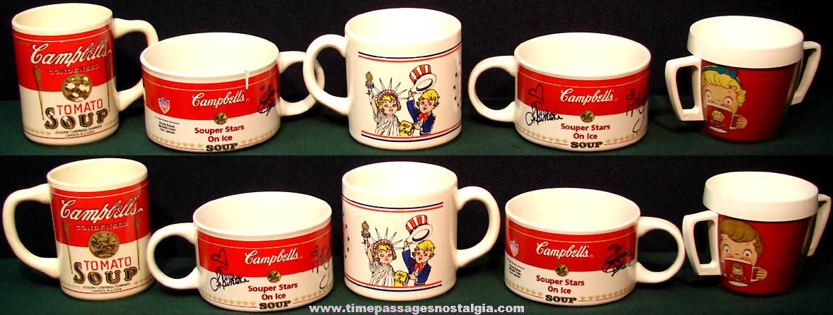 (5) Old Campbells Soup Advertising Cups