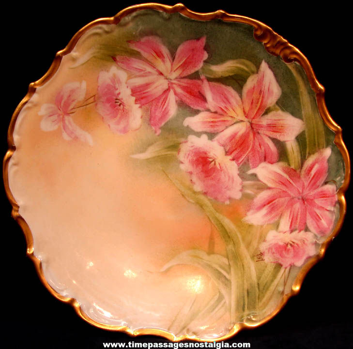 Large Old Hand Painted French Limoges Plate With Flowers