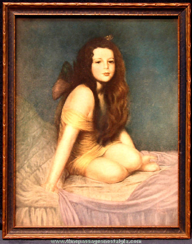 Old Framed Young Lady Risque Print