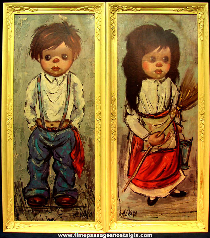 Pair of (2) Different Large 1960s Framed Alvaro Big Eye Children Prints