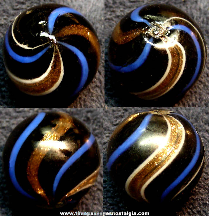 Old Handmade Lutz Swirl Glass Toy Game Marble
