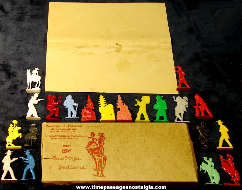1950s Mail Away Premium Cowboy & Indian Toy Play Set Figures & Cut Out Parts
