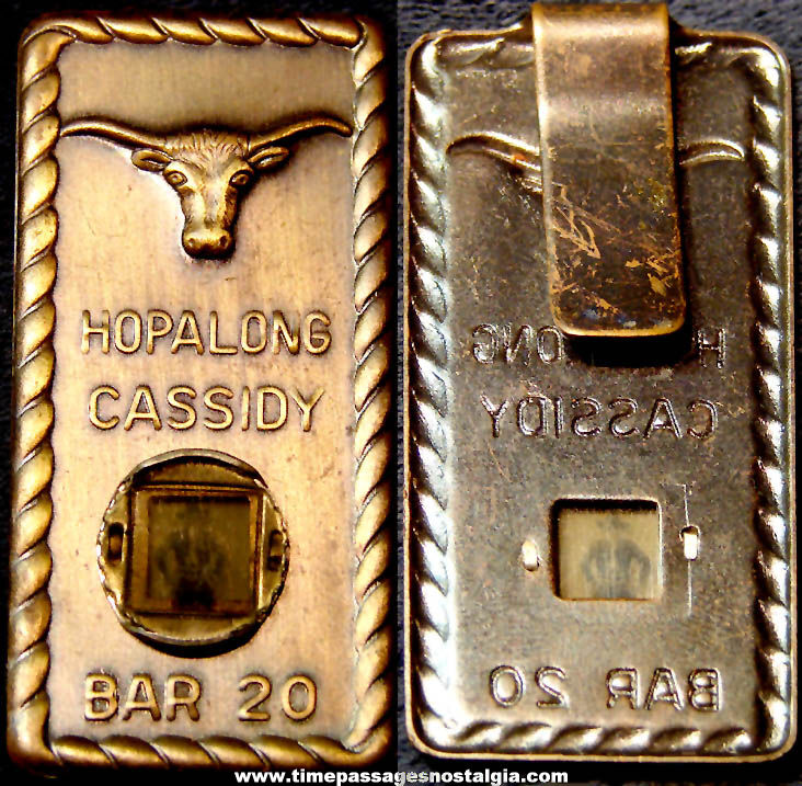 Old Hopalong Cassidy Comic Book & Movie Cowboy Hero Bar 20 Vectograph Brass Clip with Photograph