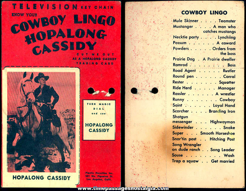 Old Hopalong Cassidy Comic Book & Movie Cowboy Hero Character TV Viewer Backing Card with Trading Card