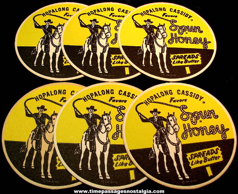 (6) Matching Old Unused Hopalong Cassidy Comic Book & Movie Cowboy Hero Advertising Drink or Beverage Coasters