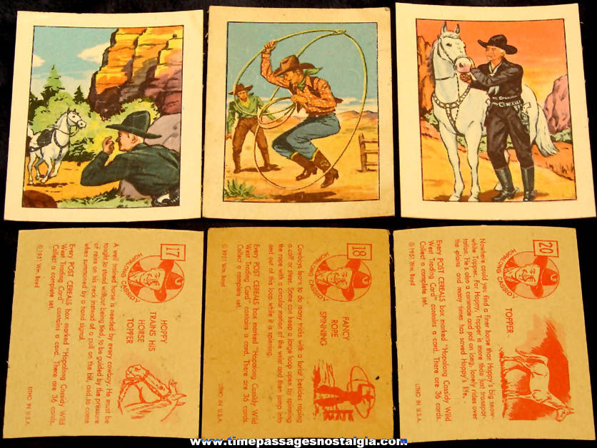 (3) 1951 Hopalong Cassidy Comic Book & Movie Cowboy Hero Post Cereal Prize Advertising Trading Cards