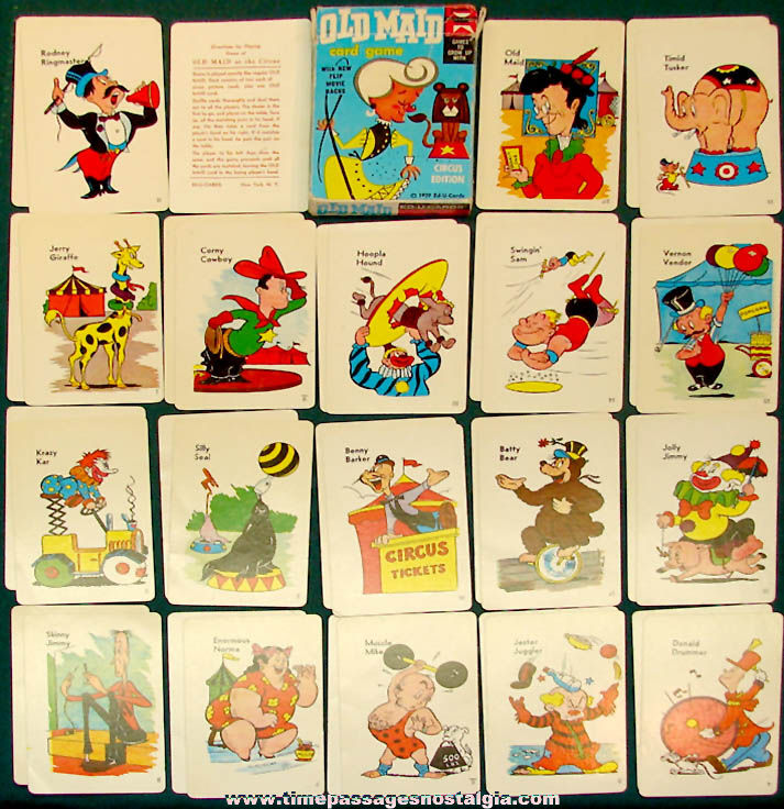 Colorful 1959 Boxed Old Maid Circus Edition Card Game