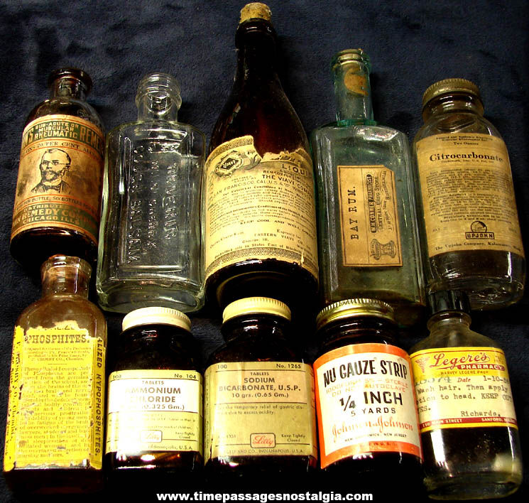 (10) Different Old Pharmacy or Medicine Glass Bottles