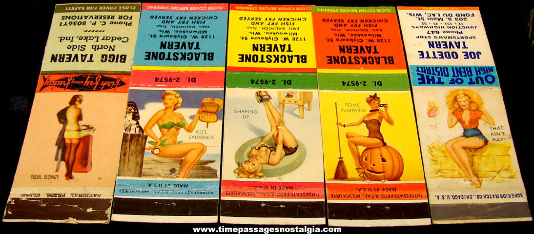 (5) Different Old Risque Pretty Lady Advertising Match Book Covers