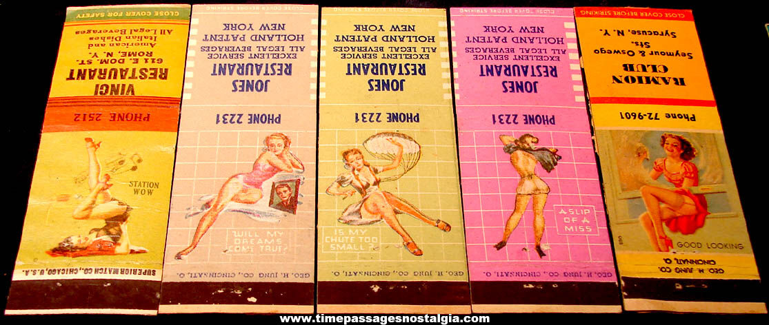 (5) Different Old Risque Pretty Lady Advertising Match Book Covers