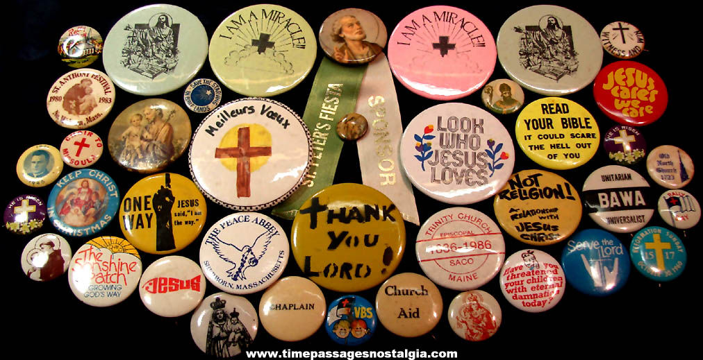 (40) Colorful Old Christian or Catholic Religion Advertising Pin Back Buttons