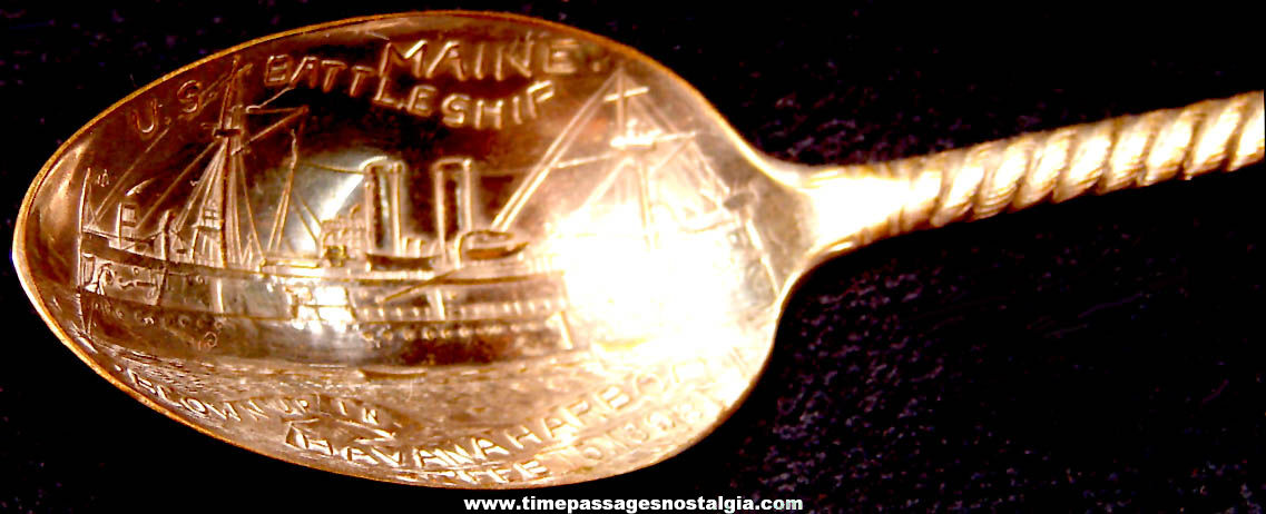 Old Silver Plated United States Navy Ship U.S.S. Maine Battleship Spoon