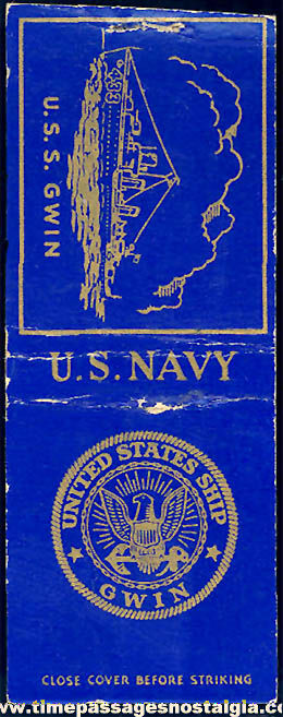 Old United States Navy U.S.S. Gwin DD-433 Destroyer Ship Advertising Match Book Cover