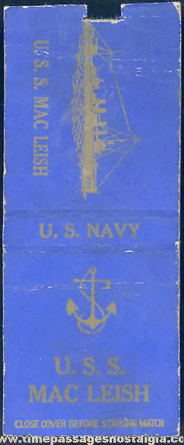 Old United States Navy U.S.S. Mac Leish DD-220 Destroyer Ship Advertising Match Book Cover