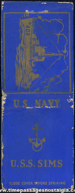 Old United States Navy U.S.S. Sims DD-409 Destroyer Ship Advertising Match Book Cover