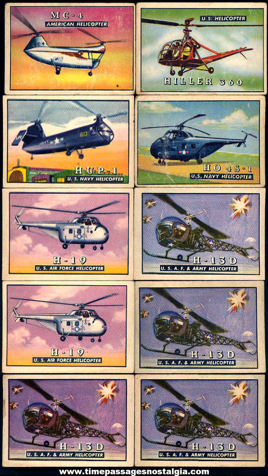 (10) 1950s Topps Wings Military Helicopter Non Sports Trading Cards