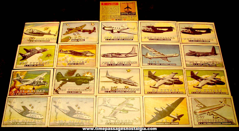 (21) 1950s Topps Wings Military Aircraft Non Sports Trading Cards
