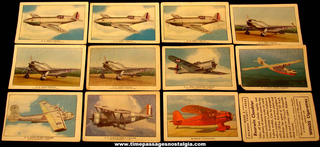 (12) 1940 Wings Cigarettes Modern American Airplanes Non Sports Trading Cards