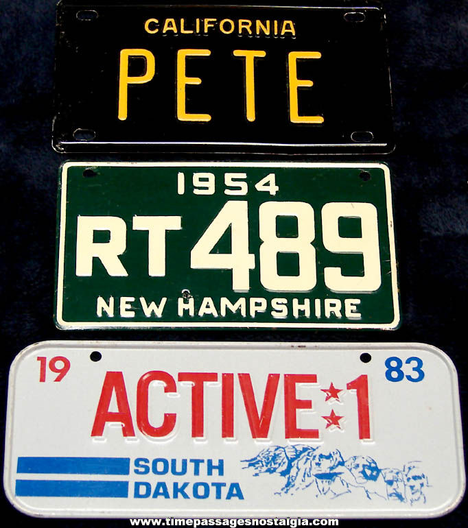 (3) Different Small Old Metal Bicycle License Plates